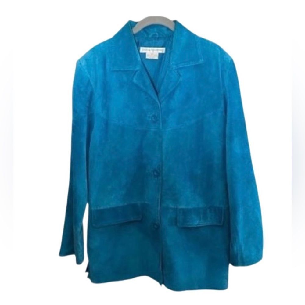 ￼ Jessica Holbrook vintage washable suede jacket teal blue size small ￼